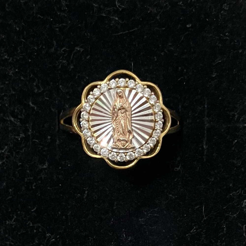 Gold Plated Sterling 925 CZ Virgin Mary Ring